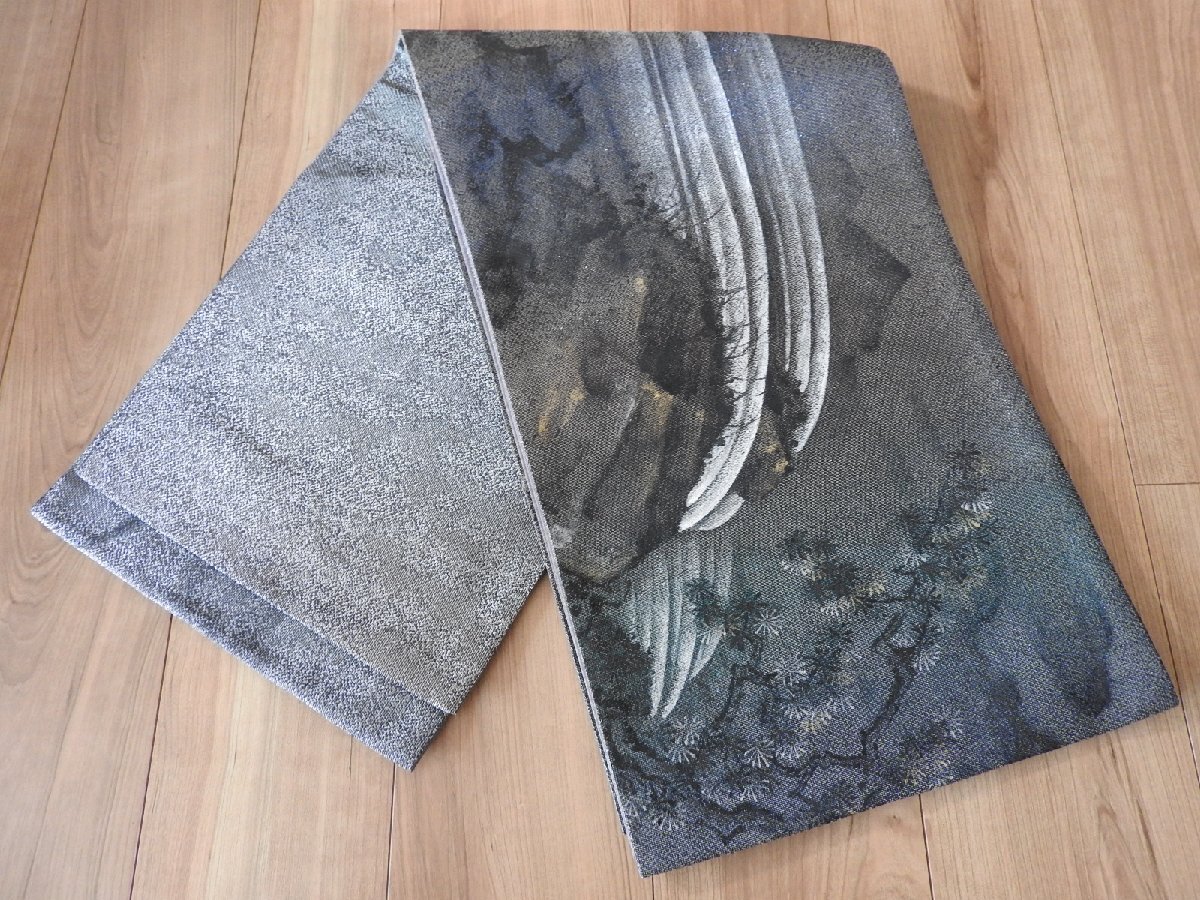 ★★送料無料 着物 帯 袋帯 和装 ラメ パープル グレー系 仕立て 拍卖