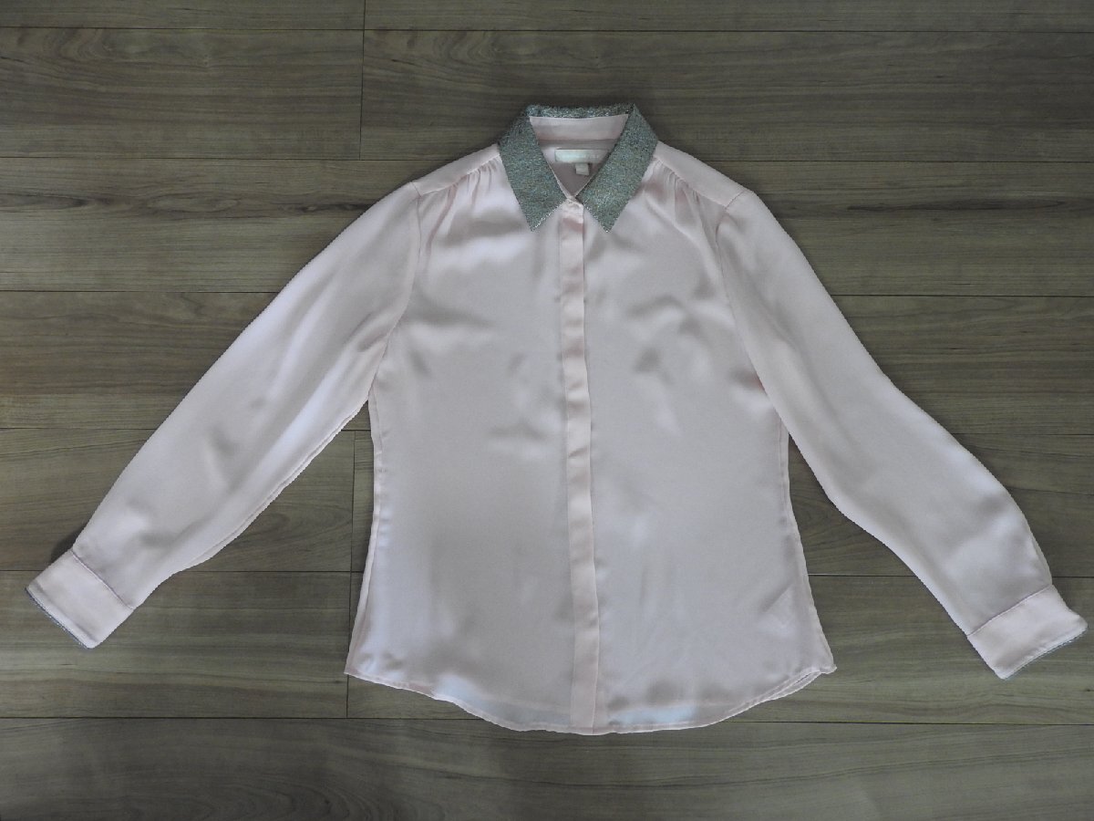 ★★送料無料 BANANA REPUBLIC バナナパブリック 長袖 シャツ ピンク 襟シルバー S レディース拍卖