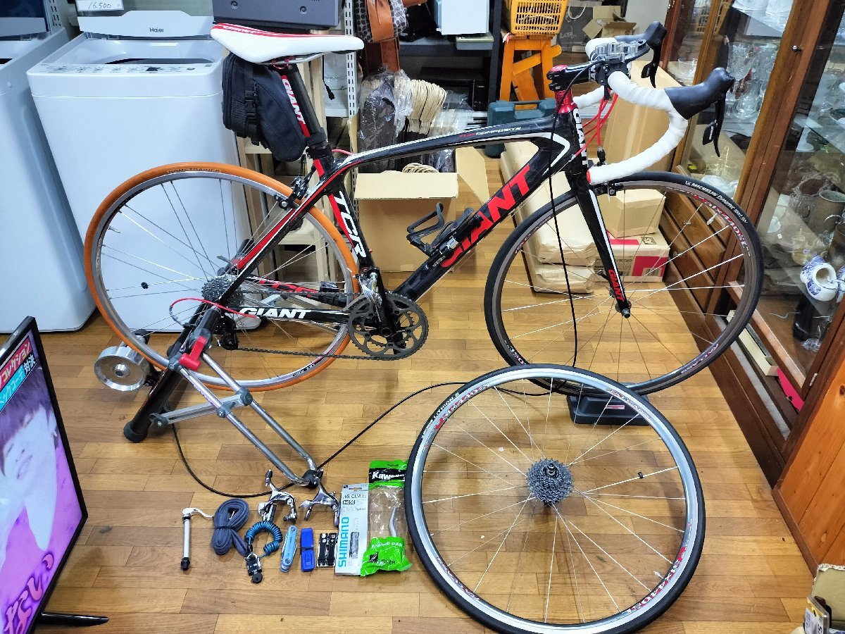 ★GIANT/ジャイアント ロードバイク TCR COMPOSITE フルカーボン Sサイズ 2×10 ミノウラ サイクルトレーナー 他パーツ付き★拍卖