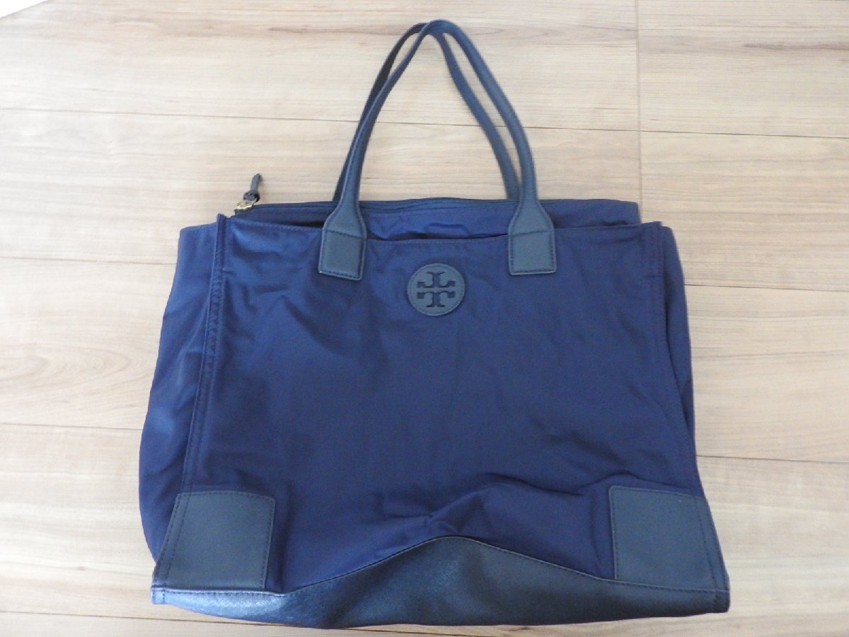 ★★送料無料 TORY BURCH トリーバーチ トートバッグ ショルダーバッグ ネイビー ナイロン レザー拍卖