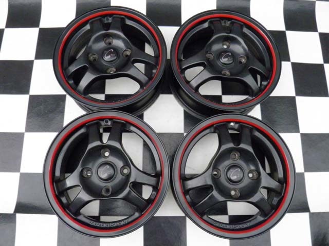 即決/スズキスポーツ/タイプC/ホイール/黒×赤/14×5,5J+45/PCD/114.3/4H/4本セット/SUZUKI SPORT/TYPE-C/カプチーノ/AZ-1等拍卖