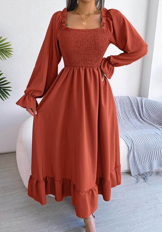 M0221 ワンピースレディース● 着心地抜群 20代30代40代 ● ロング丈  dress  長袖  素敵  オレンジ拍卖