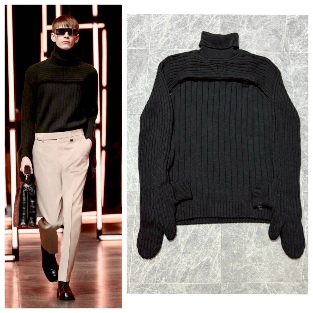 FENDI 2021AW Collection フェンディ 2021年 秋冬 コレクション ランウェイ 100% ウール タートルネック グローブ 手袋 ニット 48 黒拍卖