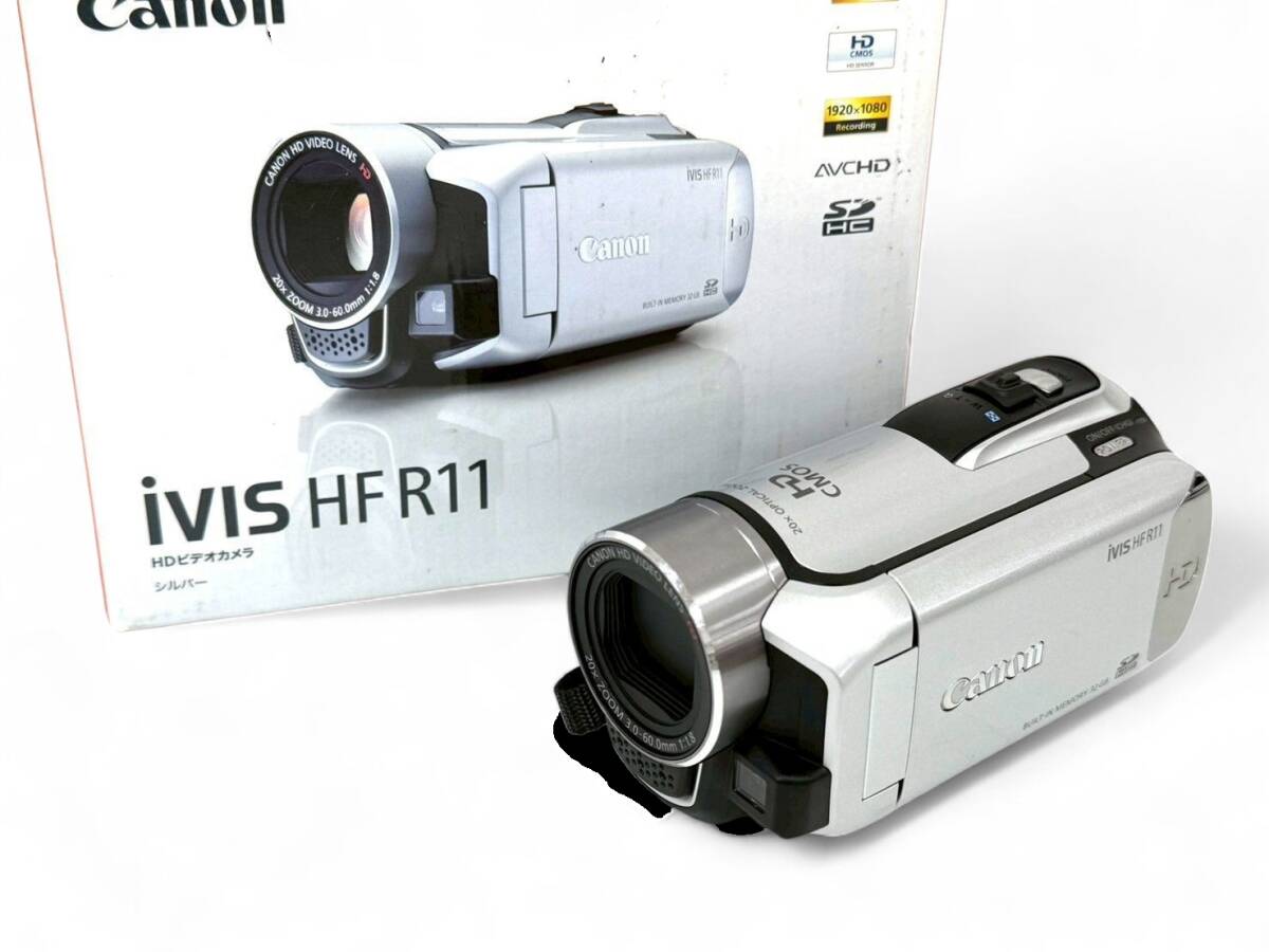 10E3 カ23★通電OK★ CANON/キャノン iVIS HF R11 HDビデオカメラ ハンディカム シルバー video camera拍卖