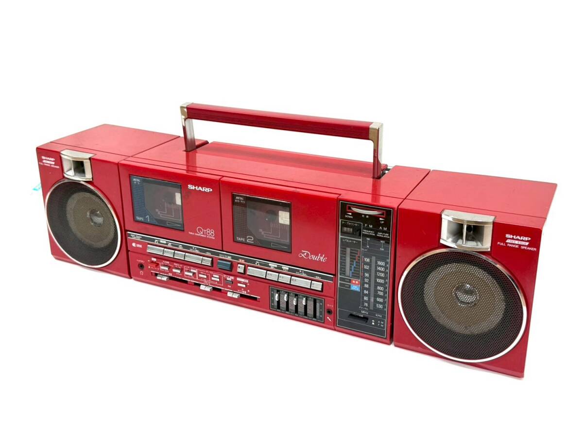 10M3 カ26★通電OK★ SHARP/シャープ 分離型 ダブルラジカセ QT-88R テーブルコンポーネントシステム レッド拍卖