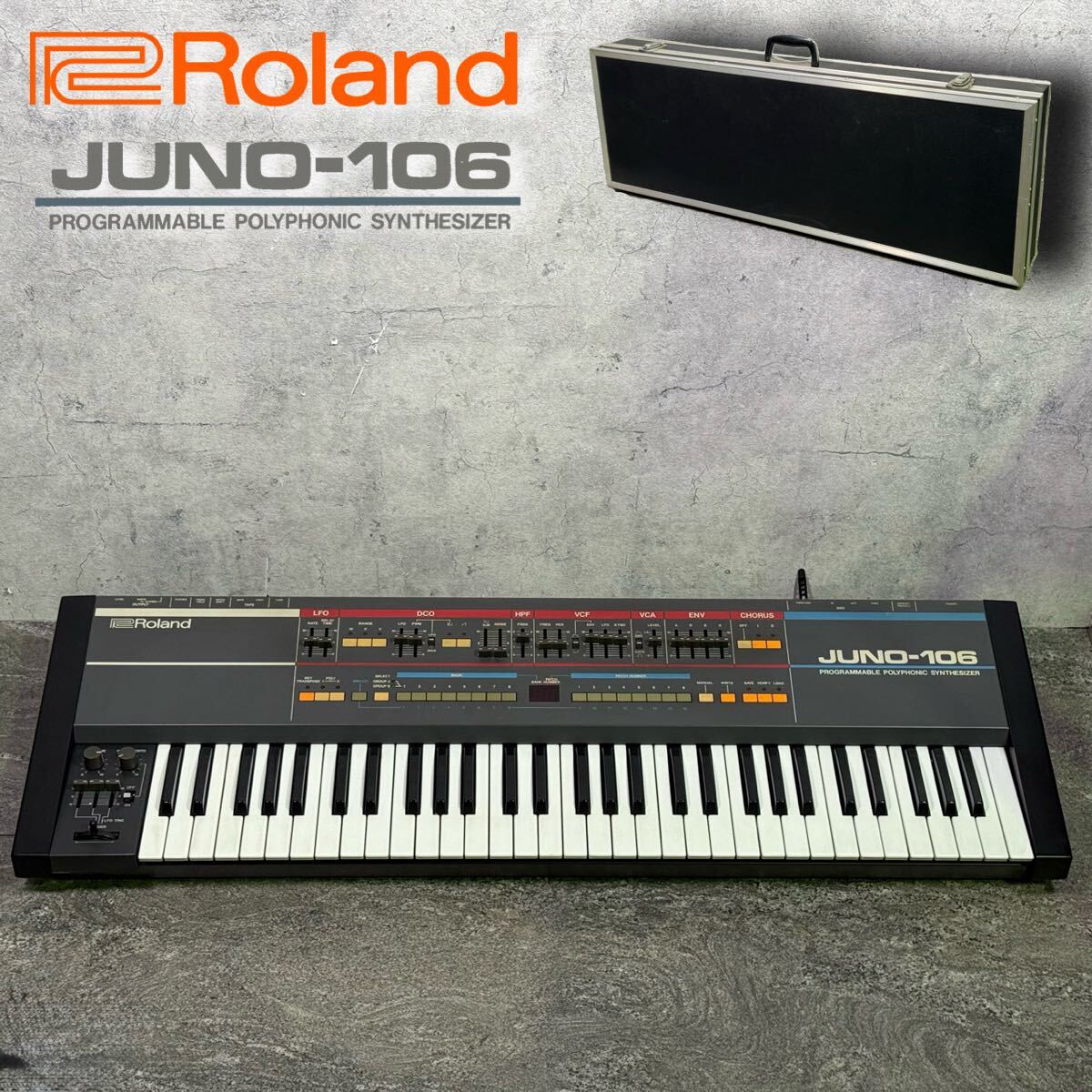 MJ251022-1【通電確認OK】Roland ローランド シンセサイザー JUNO-106 ハードケース付 現状販売拍卖