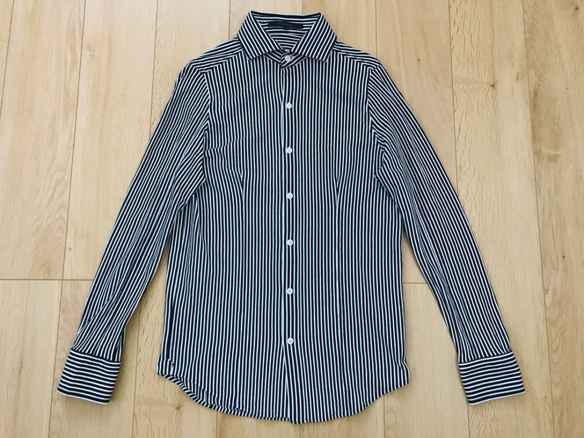 【美品】デザインワークス*ニットストライプシャツ*黒×白*48拍卖