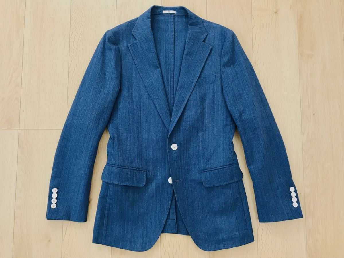 【良品】スーツセレクト*リネン混ジャケット*ネイビー*175‐Y6拍卖