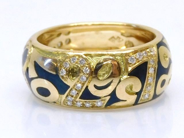 FRANK MULLER フランクミュラー 約15.5号 ■ K18 YG イエローゴールド ダイヤ タリスマンリング 9.6g 指輪 エナメル剥げあり □7J拍卖