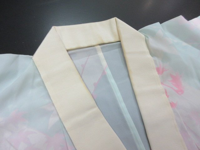 1円 中古 長襦袢 化繊 式典 和装 アンティーク 和服 斜め縞 草花 枝花 おしやれ 単衣 身丈124cm 裄66cm【夢職】★拍卖