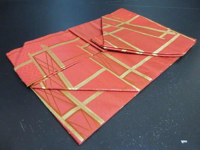 1円 良品 名古屋帯 正絹 未使用 和装 和服 幾何学抽象 お洒落 高級【夢職】★拍卖