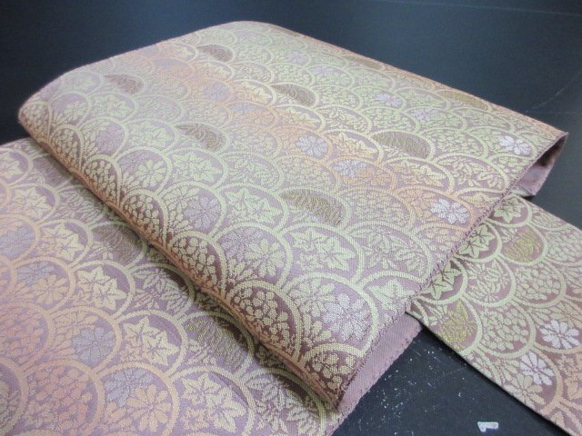 1円 良品 名古屋帯 正絹 和装 和服 青海波 草花 紅葉 六通柄 お洒落 九寸帯 長さ349cm【夢職】★拍卖