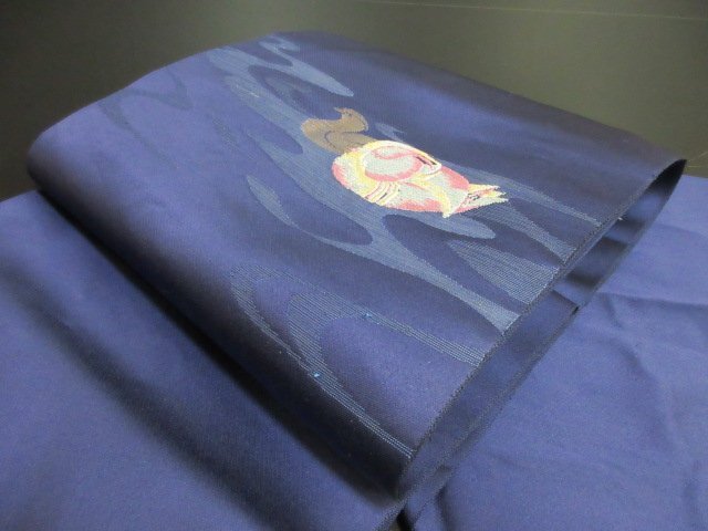 1円 中古 絹 化繊 開き名古屋帯 和装 和服 流水 鳥 お洒落 八寸帯 長さ348cm【夢職】★拍卖
