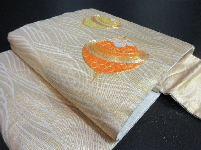 1円 中古 名古屋帯 正絹 和装 和服 駒 波 亀甲 草花 六通柄 九寸帯 長さ361cm【夢職】★拍卖