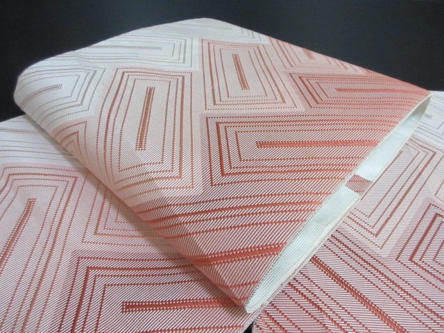 1円 中古 絹 化繊 開き名古屋帯 和装 和服 幾何学 抽象 八寸帯 高級 長さ363cm【夢職】★拍卖