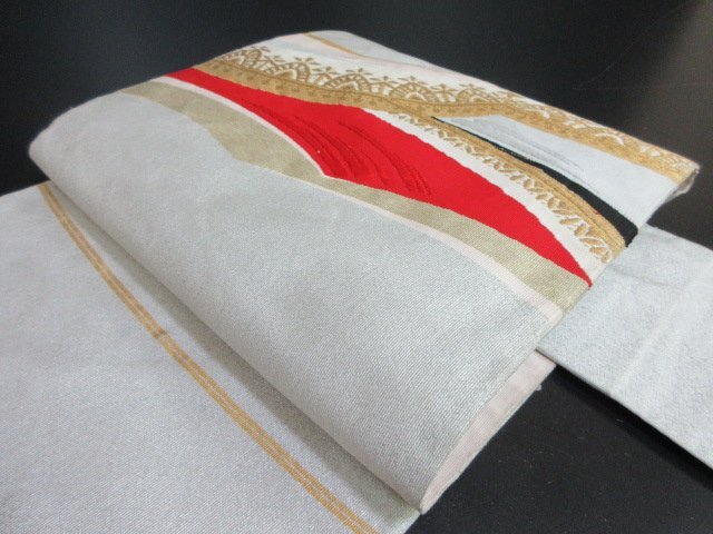 1円 中古 名古屋帯 正絹 和装 和服 幾何学抽象 オリエンタル文様 六通柄 九寸帯 長さ345cm【夢職】★拍卖