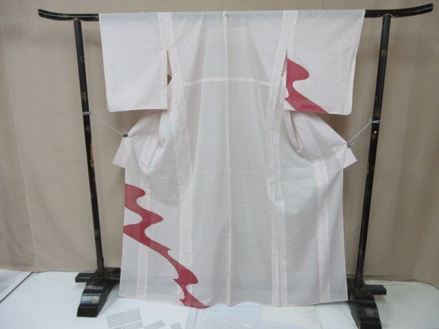 1円 良品 訪問着 正絹 着物 縮緬 式典 和装 和服 アンティーク 紋つき 幾何学抽象 大小あられ 高級 単衣 身丈157cm 裄63cm【夢職】★拍卖