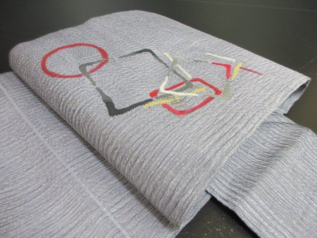 1円 中古 名古屋帯 正絹 和装 和服 幾何学抽象 太鼓柄 九寸帯 長さ367cm【夢職】★拍卖
