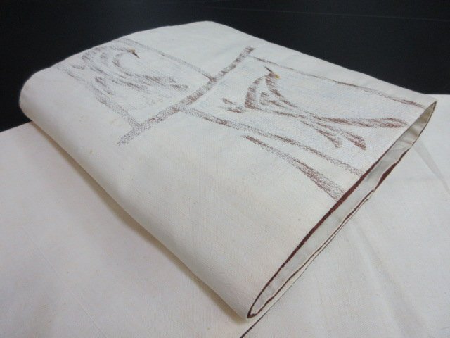 1円 中古 袋帯 正絹 和装 和服 鳥 幾何学抽象 お洒落 六通柄 長さ350cm【夢職】★拍卖