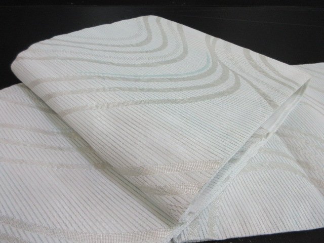 1円 良品 袋帯 正絹 和装 和服 夏物 観世水 幾何学抽象 お洒落 六通柄 長さ444cm【夢職】★拍卖