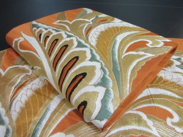 1円 中古 袋帯 正絹 和装 和服 草花 オリエンタル文様 お洒落 六通柄 長さ402cm【夢職】★拍卖