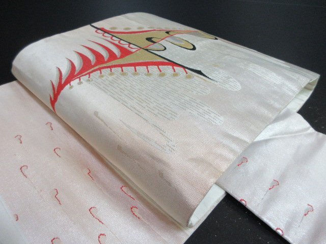 1円 中古 名古屋帯 正絹 和装 和服 幾何学抽象 ヱ霞 六通柄 九寸帯 長さ321cm【夢職】★拍卖