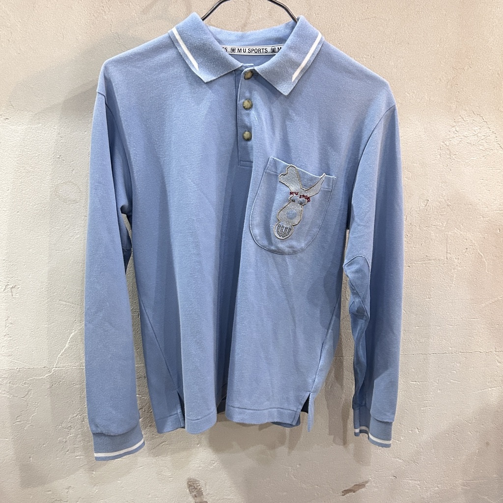 960 M・U /ミエコ ウエサコ SPORTS 長袖ポロシャツ ゴルフ サイズ 42 ブルー 刺繍プリント ポリエステル 拍卖