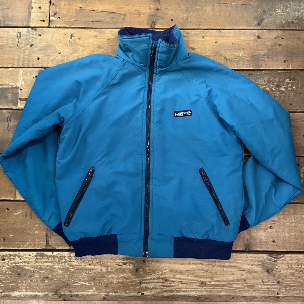 LAND'S END ランズエンド 長袖 ナイロン ジャケット メンズ 00s ワンポイントロゴ ラグラン ターコイズブルー 青緑系 古着 アウター拍卖