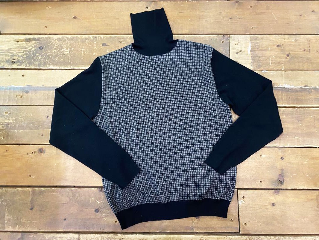 ☆Ermenegildo Zegna/エルメネジルドゼニア イタリア製 LANAWOOLハイネックニット sizeM-L程度 レディース ブラック×ホワイト 古着 used☆拍卖