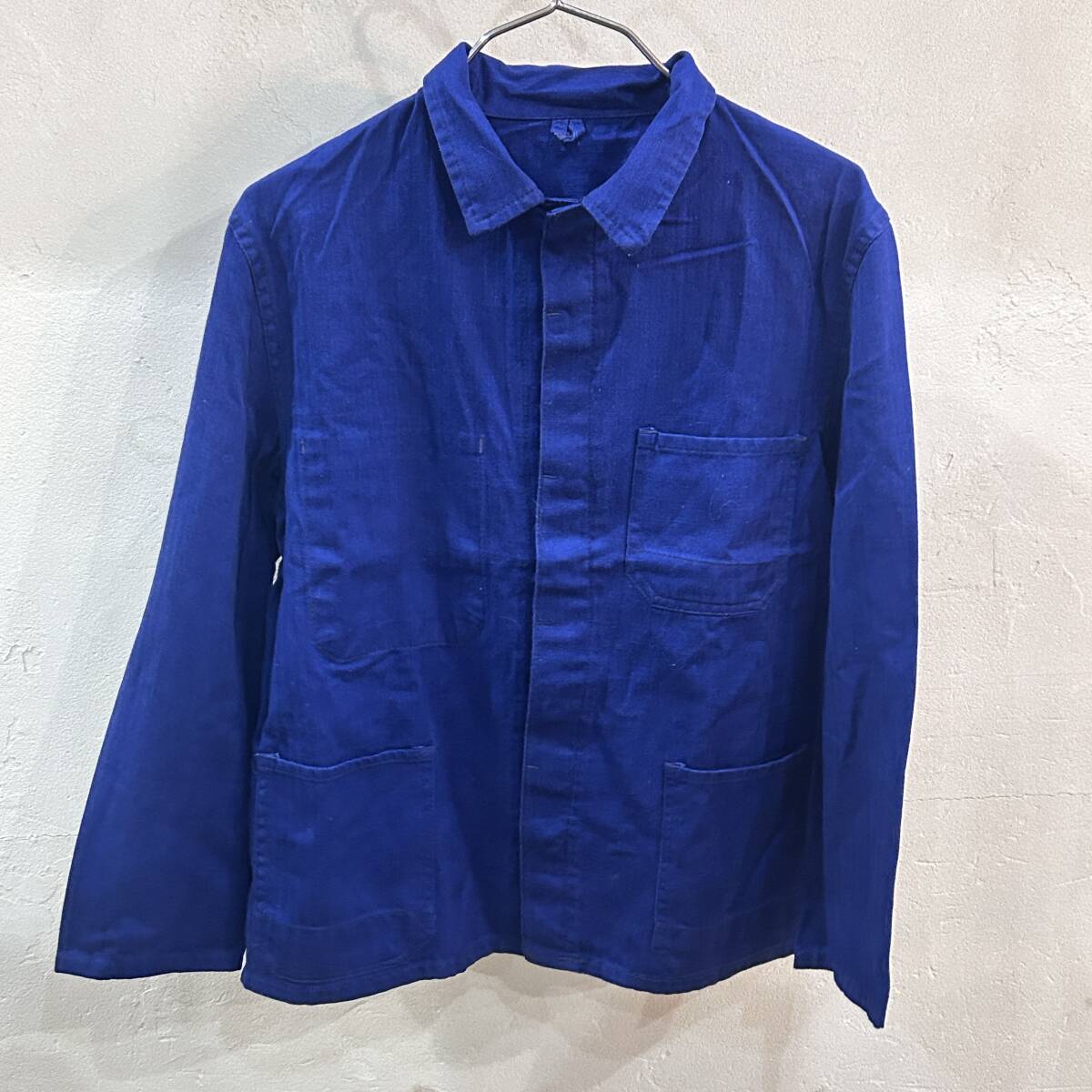 (232) 70's~ VINTAGE EURO WORK ユーロワーク ワークジャケット カバーオール ヘリンボーンツイル コットン メンズ M程度 USED拍卖