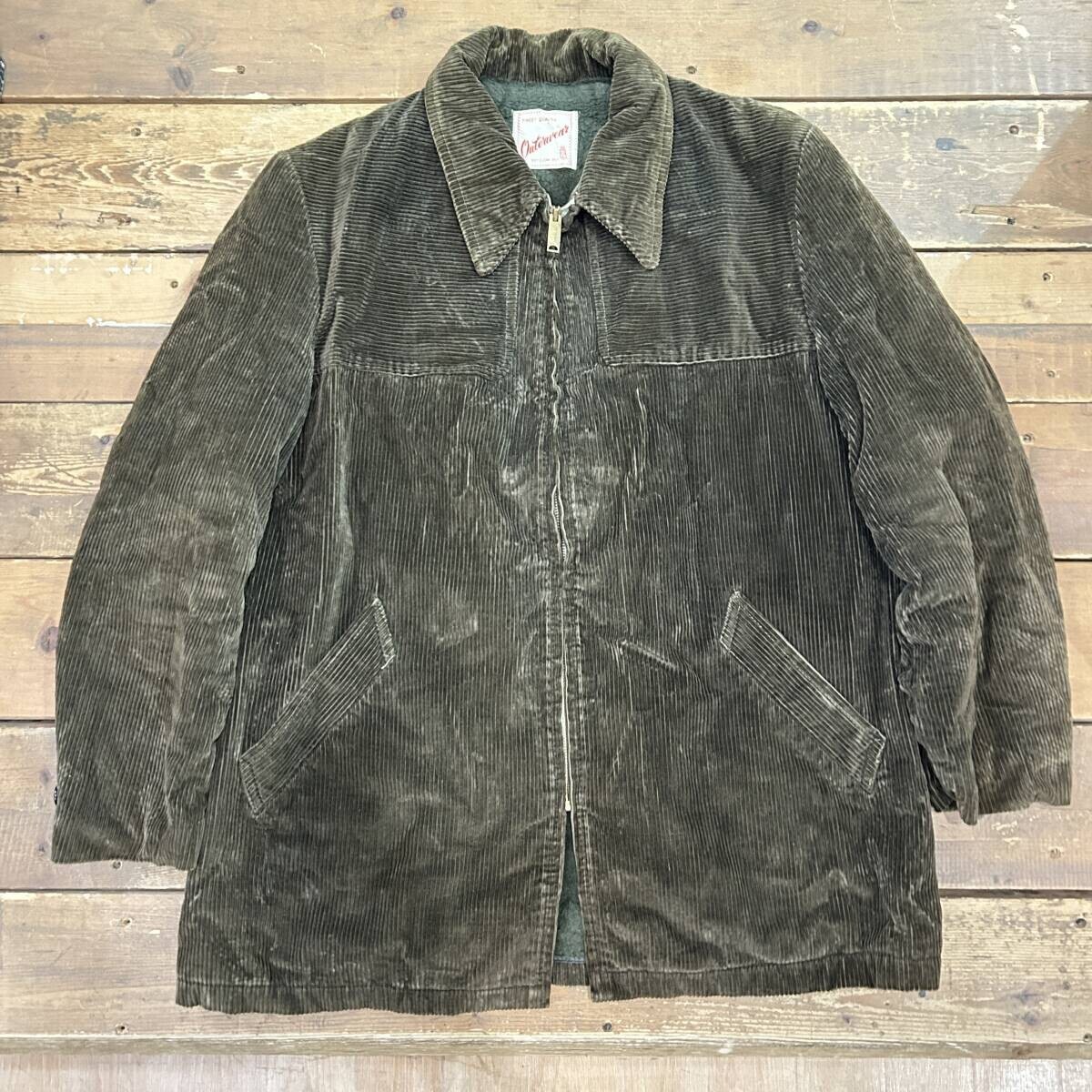 50S~60s vintage! 太畝コーデュロイジャケット カバーオール アウター SCOVILLジップ ブラウン系 裏起毛 USED拍卖