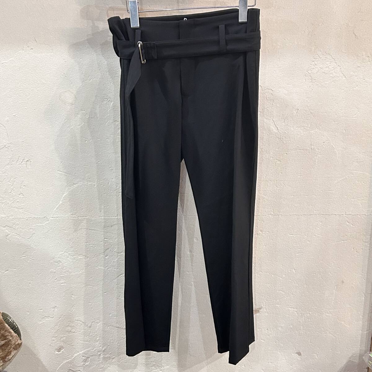 YOHJI YAMAMOTO +NOIR / ヨウジヤマモト ノアール ベルト付き ウールスラックス ブラックブラック サイズ2 USED 拍卖