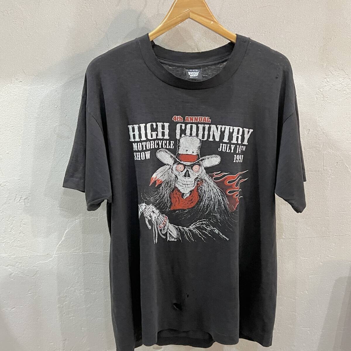 90s' SCREEN STARS/スクリーンスターズ HIGH COUNTRY モーターサイクル USA製 Tシャツ 両面プリント バイカー ブラック XL メンズ used拍卖