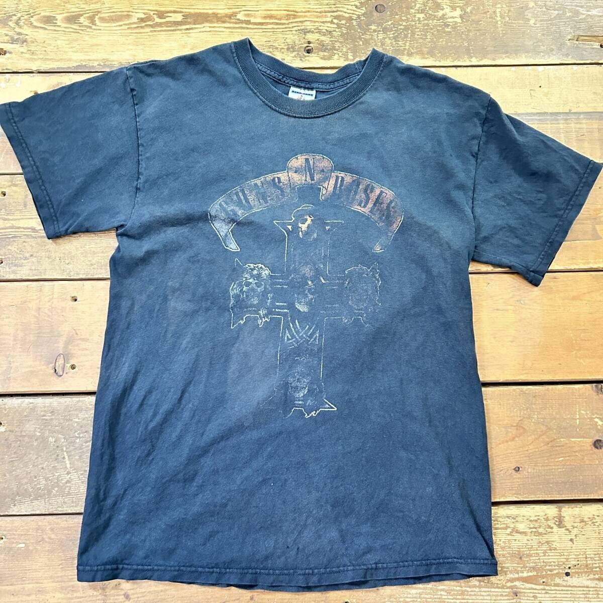 guns n rose / ガンズアンドローゼズ プリントtシャツ 半袖 jerzeesボディ メンズ mサイズ ブラック コットン バンT バンドtシャツused拍卖