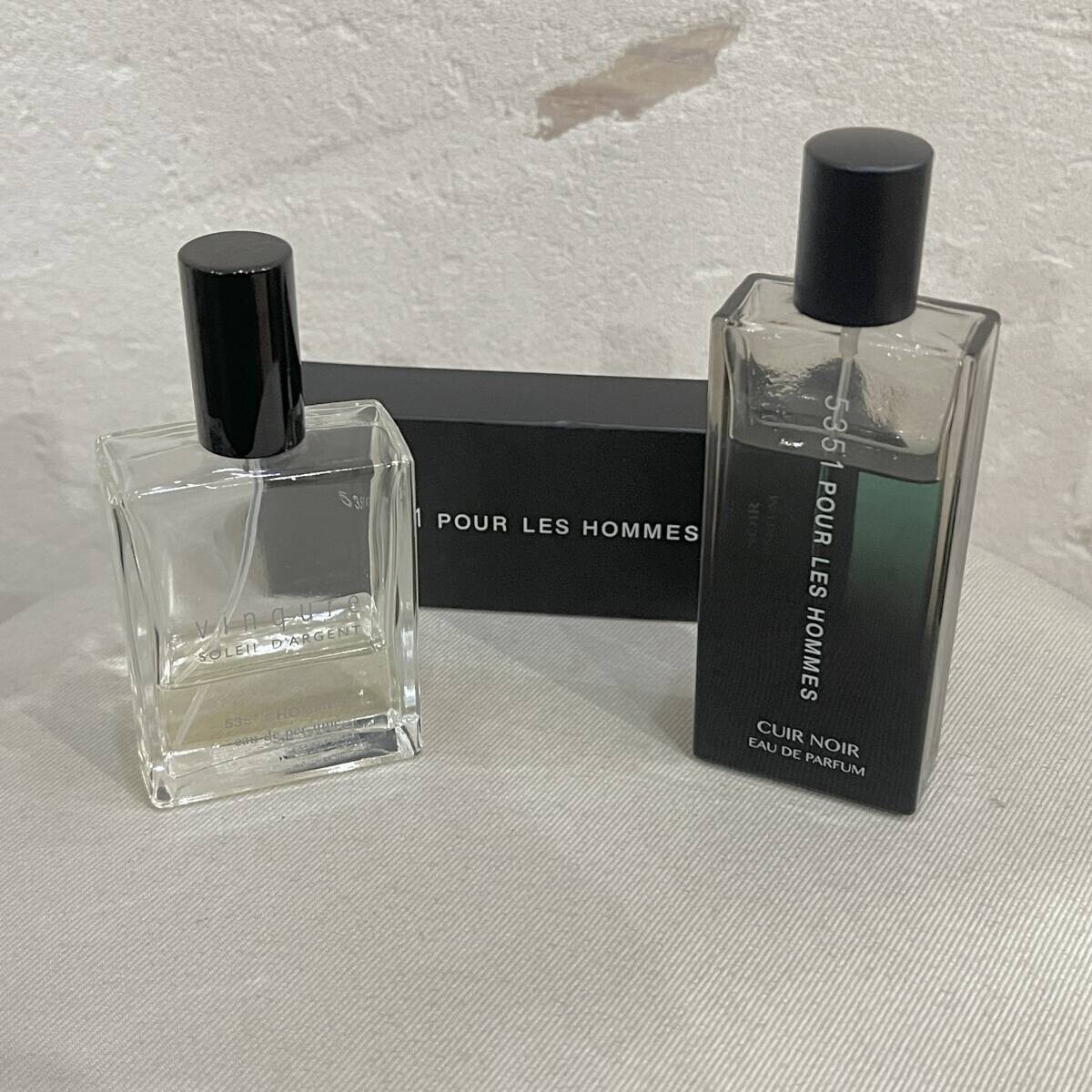 【5351プールオム】5351 POUR LES HOMMESCUIR NOIR キュイールノワール vinqure SOLEIL D'ARGENT 2個セット 香水 オールドパルファム used拍卖