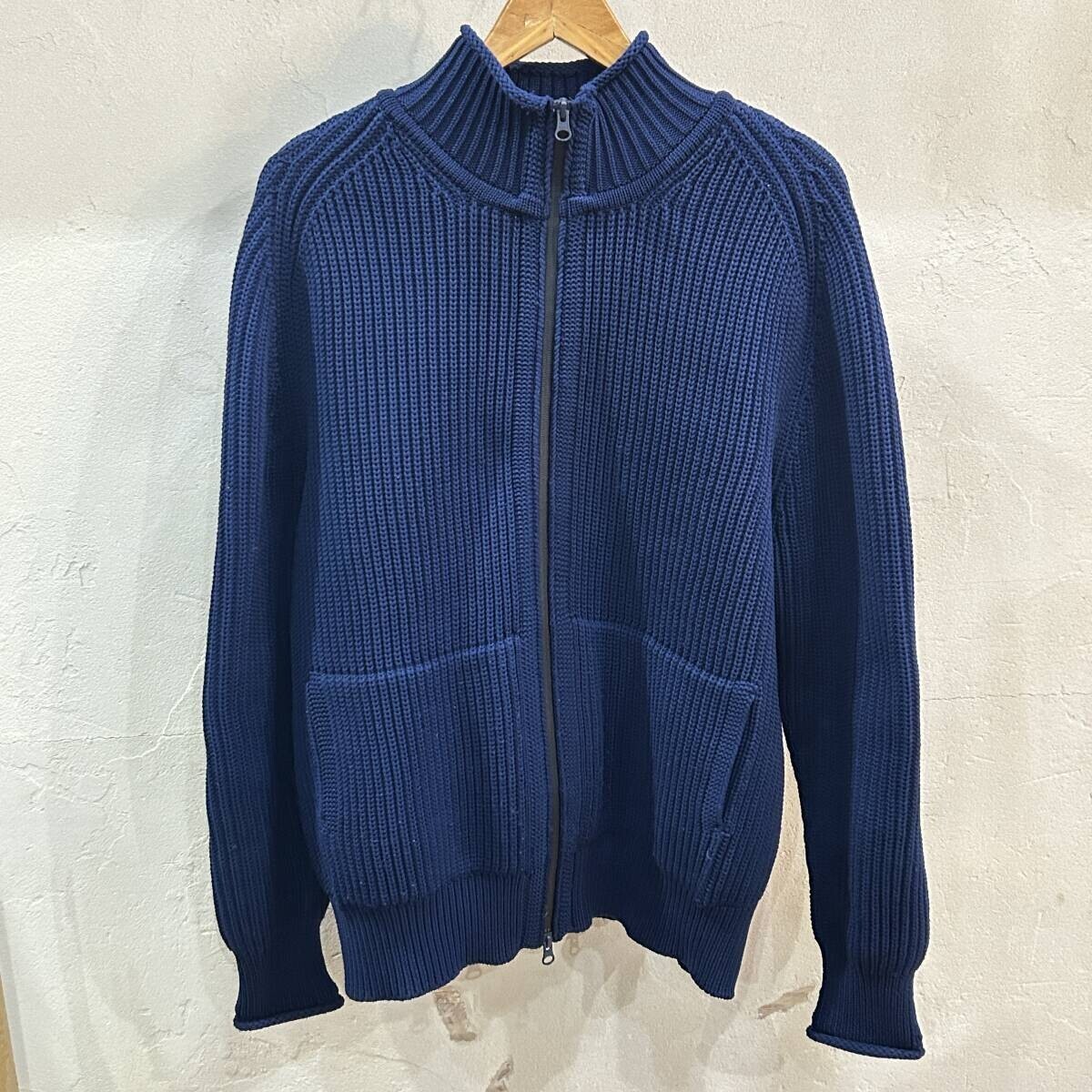 (w39) 美品 DENHAM / デンハム ジップアップ ドライバーズニット ネイビー メンズ Lサイズ MADE IN JAPAN 日本製拍卖