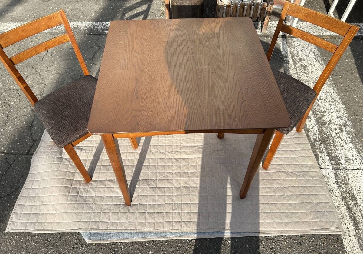 ダイニングテーブル3点セット テーブル イス 2脚 ナチュラル 75×75 高さ71 三栄コーポレーション 家具 インテリア USED拍卖