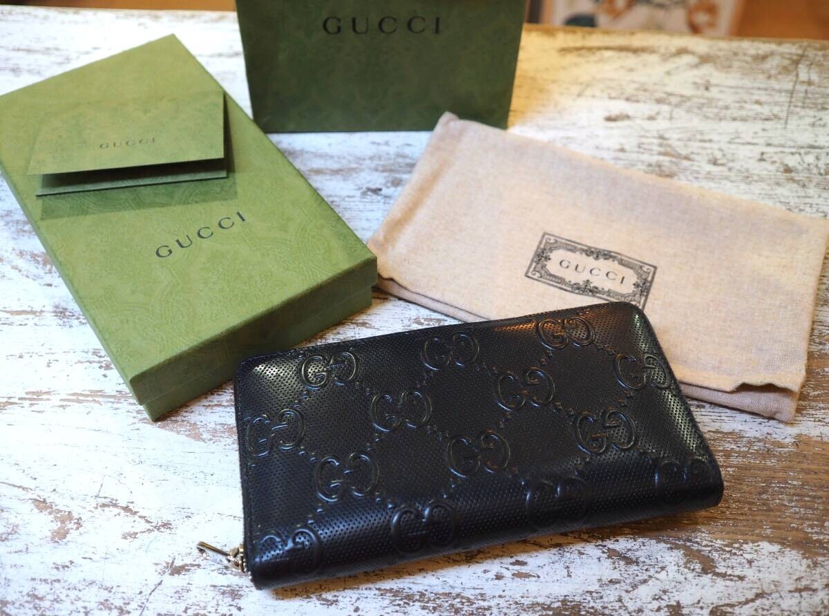 ◆大丸購入! GUCCI グッチ シマ オーガナイザー ラウンドファスナー ジップ 長財布 レザー ブラック◆拍卖