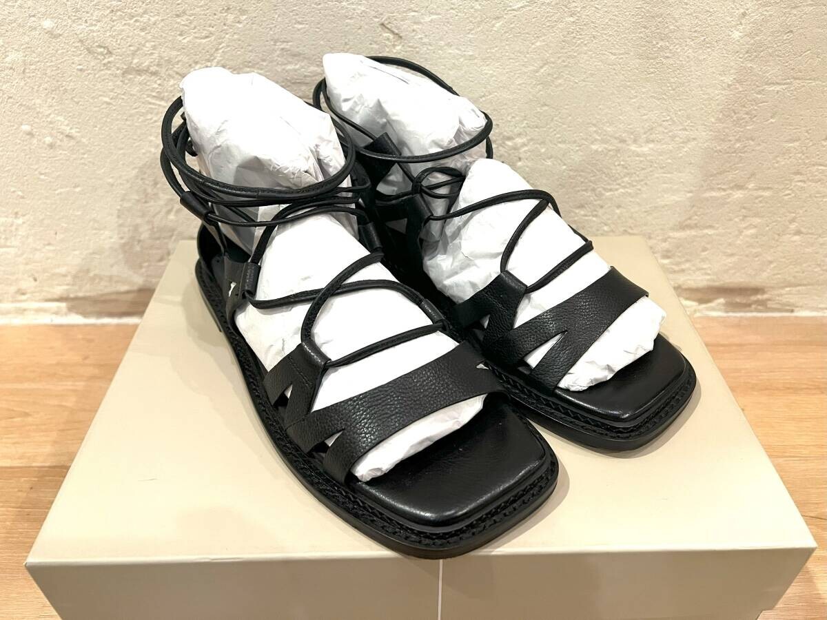 試着程度 美品 ELVIO ZANON/エルビオザノン レースアップレザーフラットサンダル レディース サンダル フラットシューズ 黒 36(23cm程)★拍卖