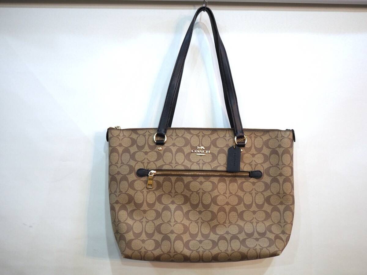 ◆COACHコーチ トートバッグ シグネチャー ゴールド金具 ブラウン系◆拍卖