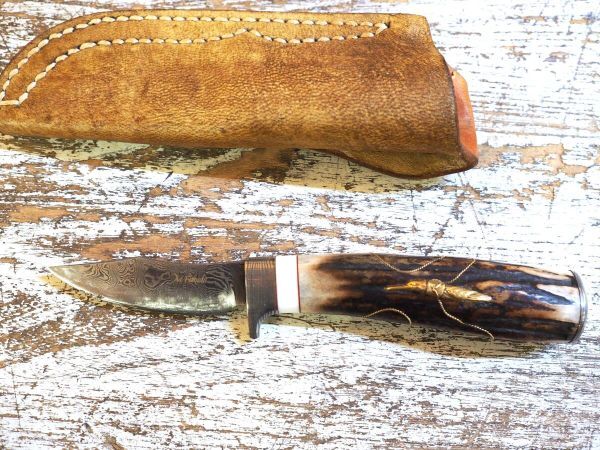 ◆福田正孝作 ナイフ k18 18金 ダマスカス カスタムナイフ◆拍卖