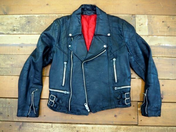 ◆70-80's イングランド・英国製 ヴィンテージ ロンジャン unknown ダブルライダース レザー ロック UK製◆拍卖