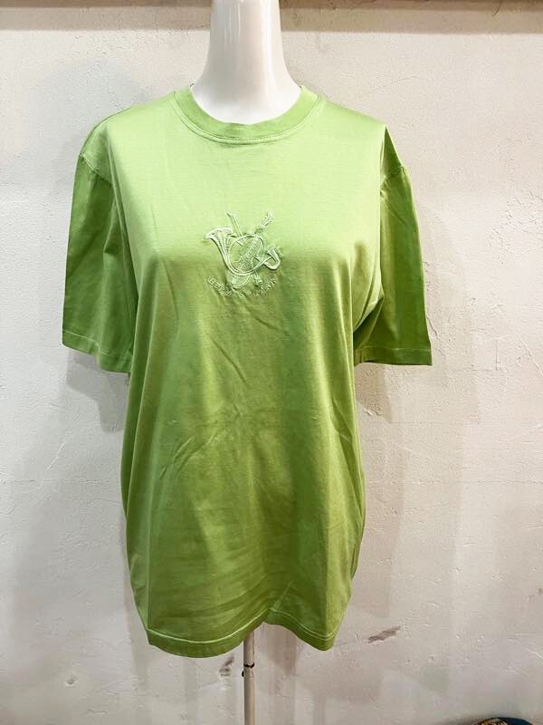 D73★HERMES/エルメス Vintage バイオリン楽器刺繍Tシャツ グリーン Sサイズ レディース 半袖 トップス イタリア製 ヴィンテージ★拍卖