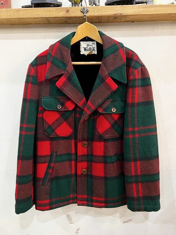 M58★MADE in USA★ WOOLRICH ウールリッチ ウールチェックジャケット メンズ Lサイズ レッド×グリーン系 アメカジ 古着 USED ★拍卖