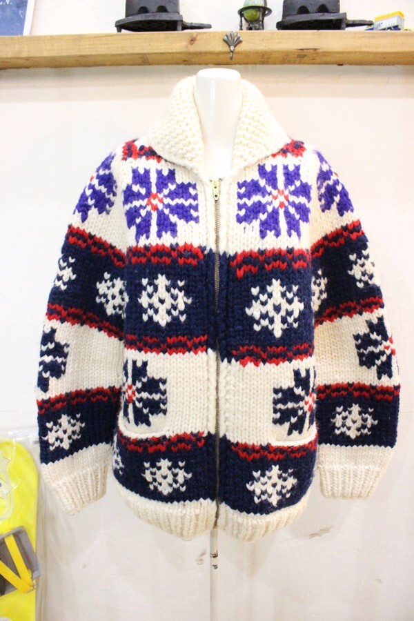 977★Kanata/カナタ カナダ製 ハンドニットカウチン カウチンニット 雪柄カウチン レディースサイズ 63/500着 Vintage ★拍卖