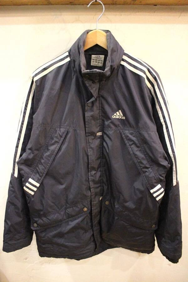 adidas size M 中綿ナイロンジャケット 刺繍ロゴ 3ストライプス フーディー ストリート スポーツ ネイビー メンズ used拍卖