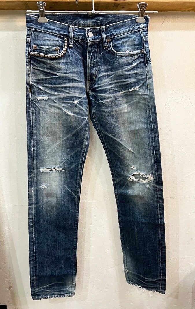 H6★HYSTERIC GLAMOUR/ヒステリックグラマー スタッズポケットダメージ加工デニム インディゴブルー デニム メンズ 28インチ ★拍卖
