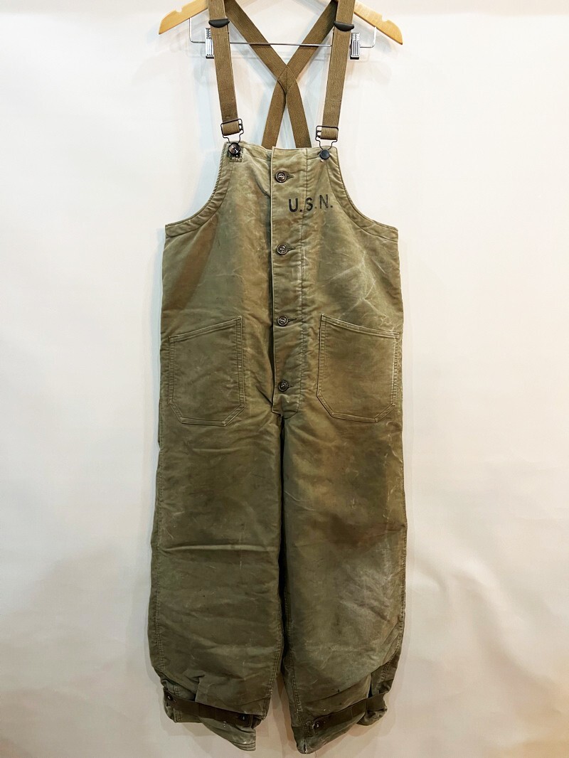 X91★希少 オリジナル U.S.NAVY DEPARTMENT NXsx38068 N-1 デッキパンツ オーバーオール Mサイズ カーキ ミリタリー USED Vintage拍卖