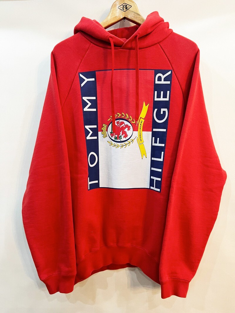 レア! VETEMENTS×TOMMY HILFIGER/ヴェトモン ×トミーヒルフィガー プルオーバー フーディー パーカー レッド メンズXS(Lサイズ相当)18SS拍卖
