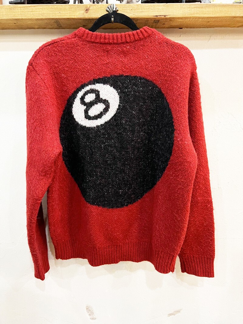 445★Stussy/ステューシー 20AW 8 BALL HEAVY BRUSHED MOHAIR SWEATER 8ボール ニット Lサイズ ボルドー系 メンズ セーター USED ★拍卖